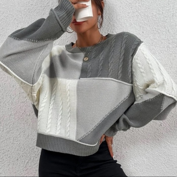 Boho color block cable knit sweater - Picture 6 of 6